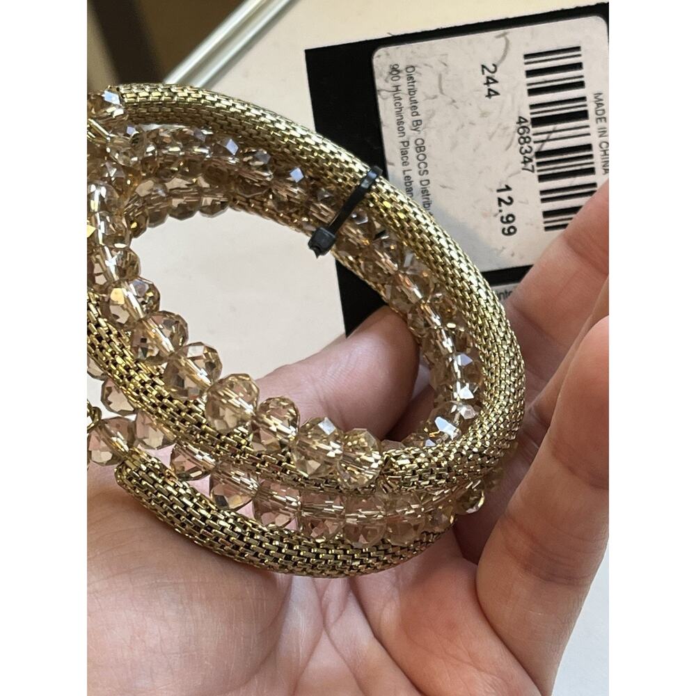 NEW Sapphire Cracker Barrel Champagne Faceted Glass Wire Bracelet Gold - Picture 5 of 5